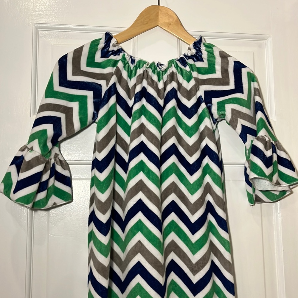 Lolly Wolly Doodle Blue Green White Gray Chevron Dress Size 10